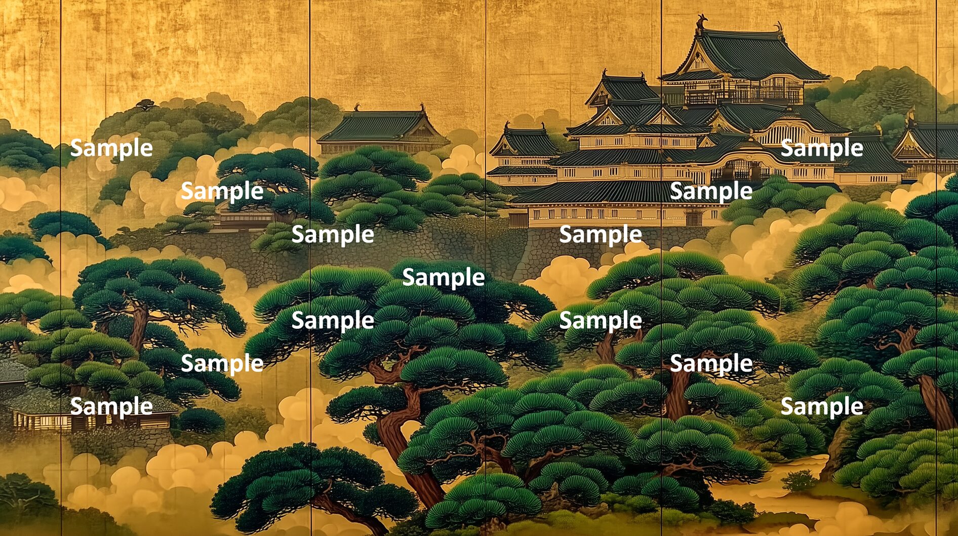 日本画。日本の城。山の中の館。美しい城の表現。