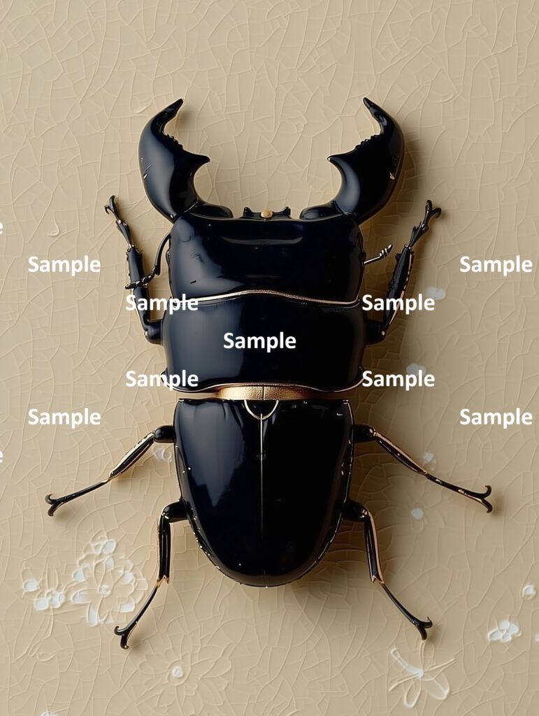 スマトラオオヒラタクワガタ、クワガタ、ヒラタクワガタ、彫刻、装飾品、昆虫、甲虫、光沢ある表面、和風の背景、和風、