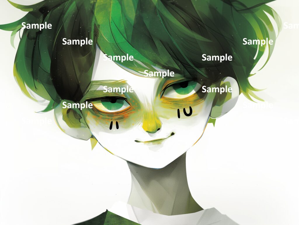 絵本の登場人物、緑色の髪のミステリアスな少年、サッカーファンか？、