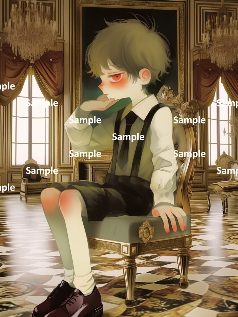 絵本の登場人物、肖像画から出て来た少年、バンパイアの少年、ポーズをとるモデルの少年、宮廷、貴族のご子息、