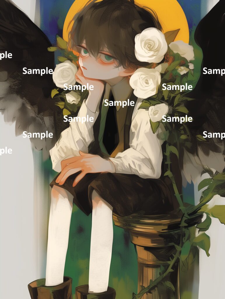 絵本の登場人物、バンパイアの少年、ぼんやりと物思いにふける少年、月夜、