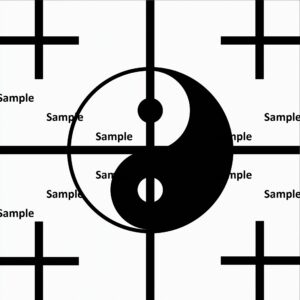 陰陽論の太極図の現代アート、東洋の太極図と西洋の太極図、ピート・モンドリアン風の太極図、白と黒の二色の世界、十字による陰陽表現、水平線と垂直線による陰陽表現、