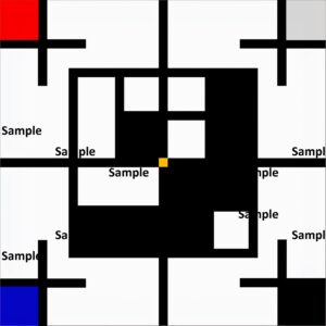 陰陽論の太極図の現代アート、太極図をピート・モンドリアン風する第二ステップ、水平線と垂直線による陰陽表現、陽極陰、陰極陽、