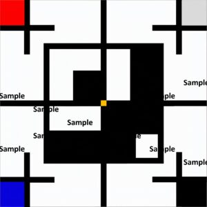陰陽論の太極図の現代アート、太極図をピート・モンドリアン風する第三ステップ、水平線と垂直線による陰陽表現、陽極陰、陰極陽、